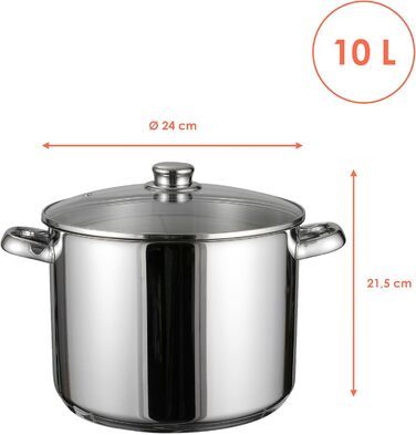 Нержавіюча сталева каструля з індукційним дном та скляною кришкою 10 л - універсальна каструля для супу, гуляшу та овочів
