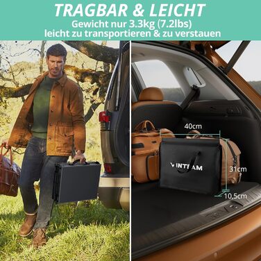 VINTEAM Складаний туристичний стіл 87x40 см, 3-х рівневий, регульована висота, алюміній, для кемпінгу, барбекю, пікніка, саду. MDF