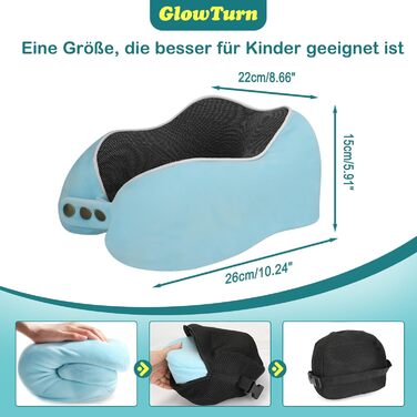 Подушка для шиї дитяча та доросла з піни Memory Foam, блакитна – підтримка 360°, регульована, складана, для подорожей (літак, авто, поїзд)