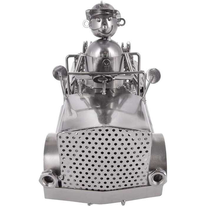 BRUBAKER Wine Bottle Holder Fire Department - Fire Truck Metal Sculpture Bottle Stand - 32 cm Metal Figure Wine Gift for Firefighters - with Greeting Card