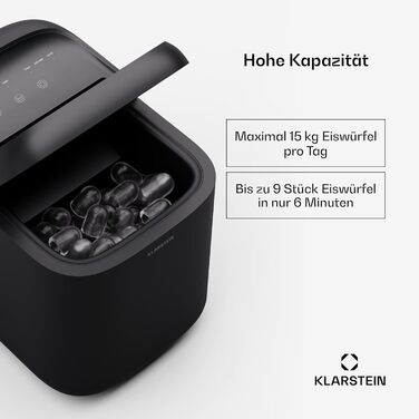 Льодогенератор Klarstein On-The-Rocks - 12 кг/24 год, 2 розміри кубиків льоду, самоочищення, чорний