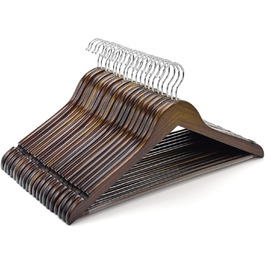 Amber Home 10-Piece 44.5cm Retro Wooden Clothes Hangers with Bar and Notch, Antique Brown Hanger for T-Shirt, Shirt, Suit, Coat, Dress, Wedding, Camisole
