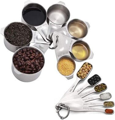 CMBSSTBB Measuring Spoon Set, 304 Stainless Steel, Measuring Cups, Measuring Spoons, 13-Piece Set, Baking Measuring Cup Set, Kitchen Gadgets (Silver, 13 Pieces) (Silver 13 Pieces)