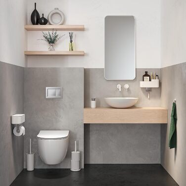Tiger 2-Tier Bathroom Shelf with Integrated Toothbrush Holder and Hooks, Bathroom Shelf for Shower and Vanity to Store Bathroom Accessories, Color: White