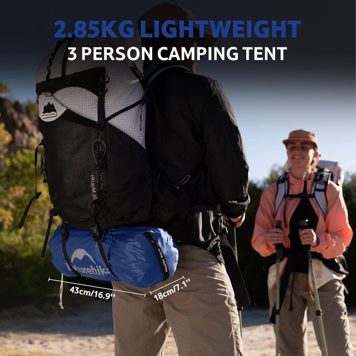 Намет Naturehike Bleik Ultralight 2-3 особи, водонепроникний (3000 мм), блакитний 240x290x125 см для кемпінгу, туризму та трекінгу