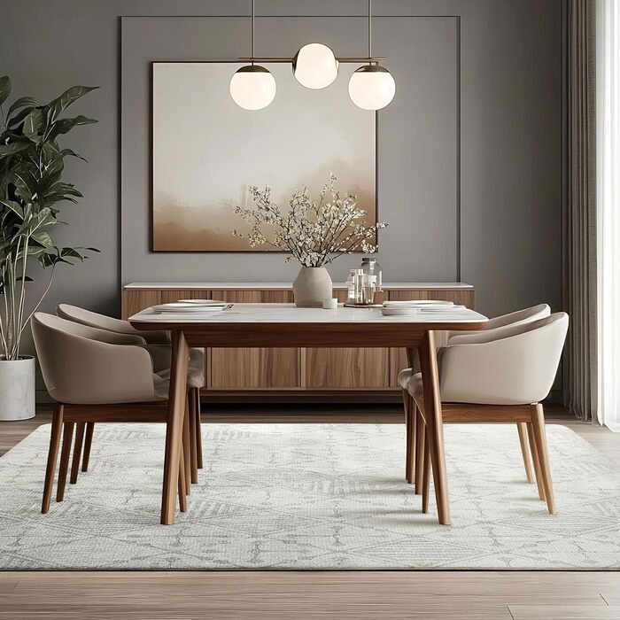 Килим Leesentec для вітальні та спальні: геометричний, антиковзаючий, короткий ворс, бежевий та білий (слонова кістка), розміри 80x120 см та 200x250 см