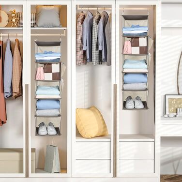 Організатор для шафи Cozary з 5 відділеннями, складаний, з металевими гачками (Бежевий)