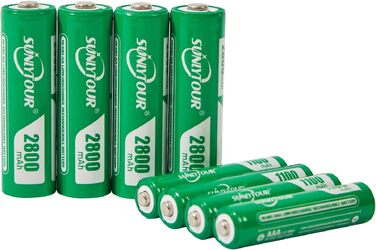 Набір акумуляторів SUNLYTOUR: 4 шт. AA 2800mAh та 4 шт. AAA 1100mAh Ni-MH з зарядним пристроєм, 1200 циклів заряджання