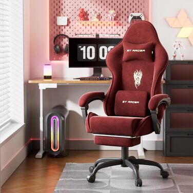 Геймерське крісло Ferghana Ergonomisch LW210: Червоне, з регульованою подушкою для голови та попереку, підлокітниками та підставкою для ніг