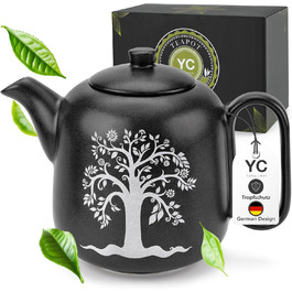 Чайник YC Yang Tree 1.3л з підставкою - керамічний, чорний матовий, з ситечком - без витоків, термостійкий, ручної роботи