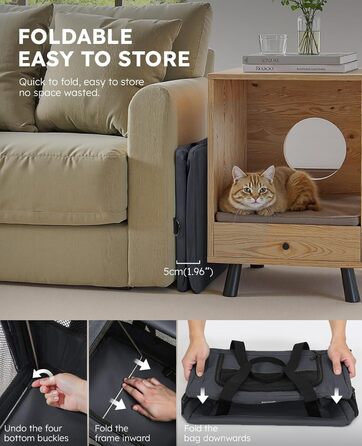 Транспортна сумка для котів Pecute, переносна сумка-бокс для котів та маленьких собак, легка, складна, для подорожей, темно-зелена (темно-сіра)