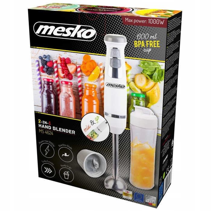 Ручний блендер Mesko-AGD MS 4624, 1000 Вт, білий
