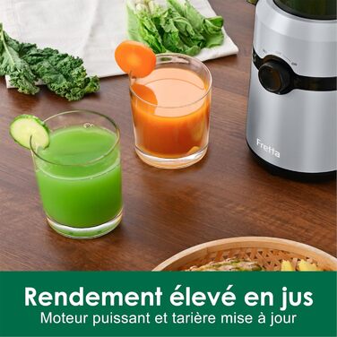 Fretta Slow Juicer with 108mm Opening & 1L Capacity, Juicer for Vegetables and Fruit - Test Winner, 200W Electric Juice Press with Cold Press, Easy Cleaning and Quiet Motor, BPA-free (Silver, 1L) 1L Silver