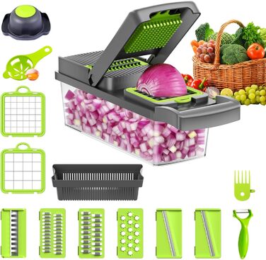 Набір для нарізки овочів Aliansheng 14 в 1: нарізник, кубик-нарізник, тертак для овочів та фруктів