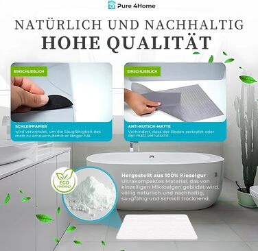Діатомітовий килимок для ванної Pure 4Home Kieselgur 60x40 см, швидкосохнучий та антибактеріальний підклад, білий