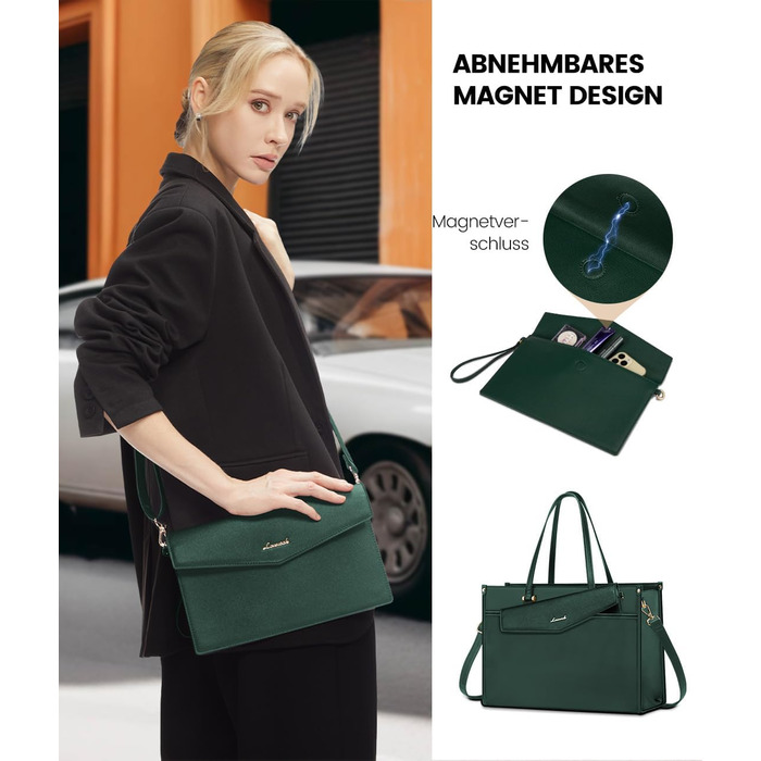 Сумка для ноутбука LOVEVOOK жіноча водонепроникна, сумка для роботи та навчання, бізнес-портфель, 15.6 дюймів (темно-зелений)