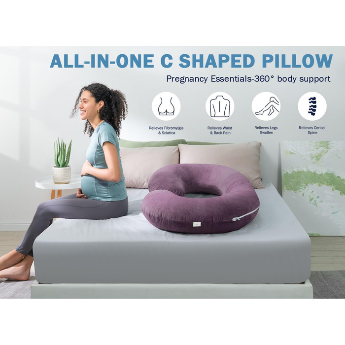 Подушка для вагітних INSEN C-подібної форми, повна підтримка тіла для сну та годування, знімний чохол