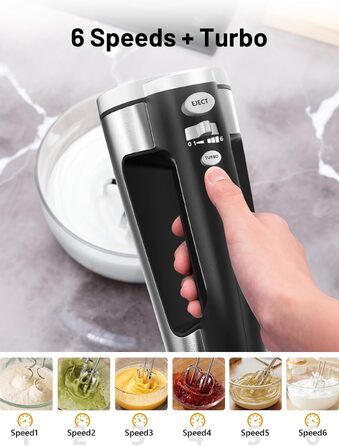 Електричний міксер VINATO 300W з 6 швидкостями, 2 насадки (венчик та гак) | Для тіста, яєць, збивання вершків, випічки | Потужний, захист від перегріву (чорний)