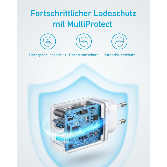 Зарядний пристрій Anker 20W USB-C, адаптер живлення для iPad, швидка зарядка, сумісний з iPhone 17/16/15, кабель USB-C 150 см