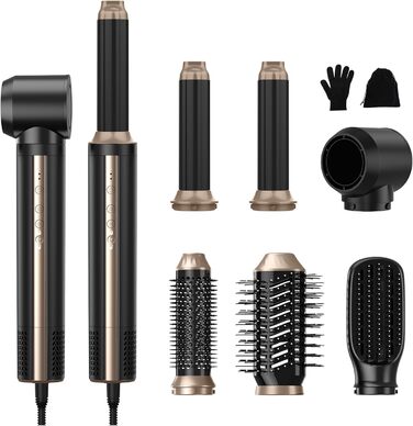 Airstyler Pro 6 в 1: Фен-щітка, плойка, випрямляч. 1400W, іонізація, 110000 об/хв. Для всіх типів волосся. Чорне золото