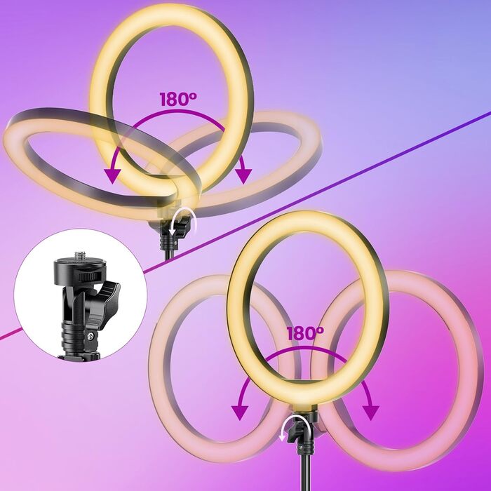 LED кільцева лампа 25 см з триподом 155 см та тримачем для телефону, RGB, регульована яскравість, для YouTube, відеозйомки, селфі, стрімінгу, макіяжу та фотографії