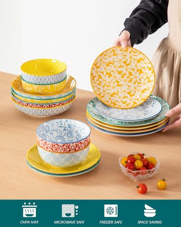 Набір посуду Vancasso Selene для 6 осіб, 24 елементи: тарілки, супові тарілки, миски, десертні тарілки, з пастельного порцеляни, мікрохвильова піч сумісна