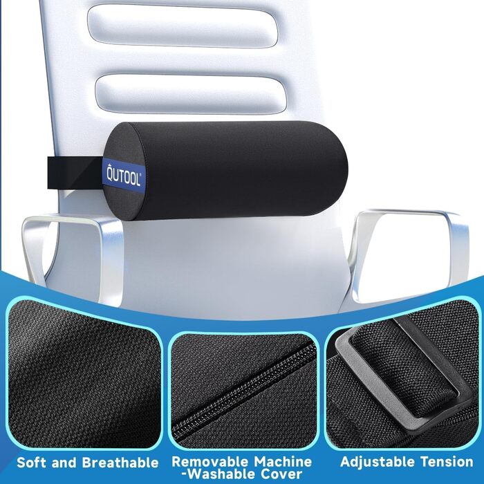 Підпорушка для спини Qutool з піною Memory Foam, для офісного та геймінгового крісла, підтримка поперекового відділу, регульовані ремені, сітчаста обкладка (Чорний)