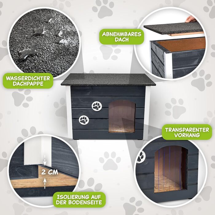 Будка для собак середнього розміру Outentin - тепла, ізольована, для вулиці, сіра, 76x60x60 см