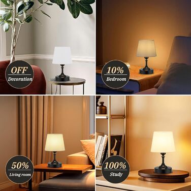 LED настільна лампа бездротова з торшером з льону, сенсорне керування, регулювання яскравості, білий колір, USB-C, для спальні, вітальні, кухні, декор (латунь), 40см, 24см