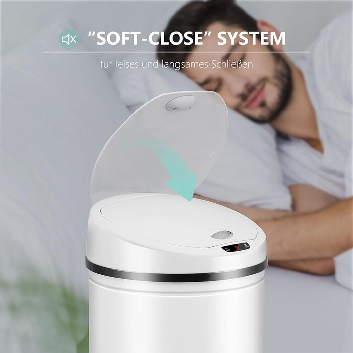 Сміттєве відро Ribelli з датчиком - автоматичне відкривання/закривання, Klemmring для пакетів, знімний кришка, LED-індикатор (30 л, білий/оптимальний для саду)