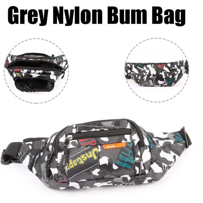 Водонепроникна поясна сумка-рюкзак камуфляжного стилю з багатьма відділеннями для чоловіків, жінок та дітей. Виготовлена з нейлону, ідеальна для бігу, спорту, подорожей та активного відпочинку.