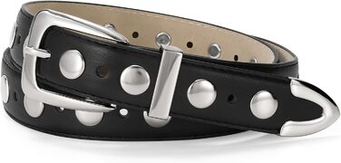 Жіночий шкіряний ремінь JASGOOD з золотою пряжкою, вінтажний панк-рок, модний ремінь з шипами для джинсів та повсякденного носіння, класичний чорний, 130 см: для розміру 105-114 см