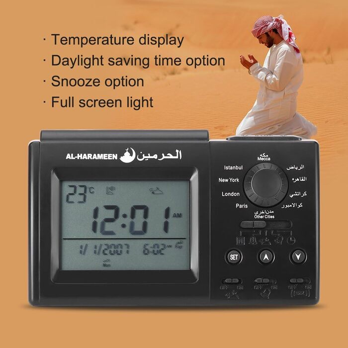 Islamic Azan Alarm Clock, Muslim Table Prayer Clock HA-3006, Digital Muslim Prayer Alarm Athan Islam for Prayer