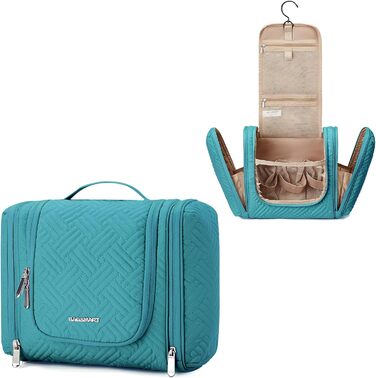 Women's Toiletry Bag, BAGSMART Travel Toiletry Organizer with Hanging Hook, Waterproof Cosmetic Makeup Bags Travel Organizer for Shampoo, Full Size Containers, Toiletries, Black L Black