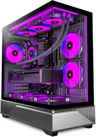 Ігровий корпус для ПК ANSAITE ATX Mid-Tower, 6 ARGB PWM вентиляторів, панорамне загартоване скло, USB Type-C, підтримка радіатора 360мм, чорний/фіолетовий