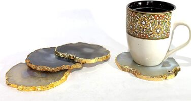 Natural agate coaster set, for bar, beer, coffee, tea, set of 4, perfect table accessory, tableware (natural gray)