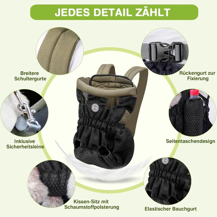 Рюкзак для собак Allsopets - легкий, дихаючий, зручний, з безпечною лінійкою, для подорожей, прогулянок на природі (оливковий, M)