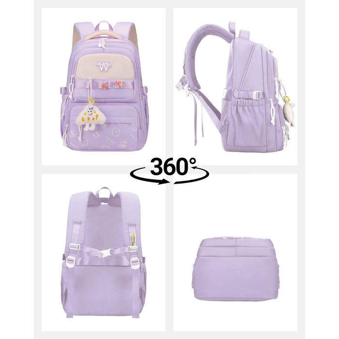 Шкільний рюкзак для підлітків: водонепроникний, великий, підходить для дівчат та хлопців, для школи, подорожей та повсякденного використання (фіолетовий)