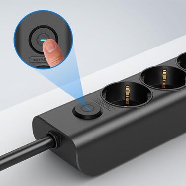 Мережевий фільтр Steckdose 8 в 1 з USB, 3680W, з вимикачем, 16A, 2 USB-C, для смартфонів, ноутбуків, iPad, 1.8M кабель, білий (чорний 5AC)