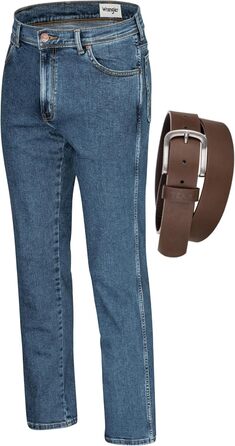 Джинси чоловічі Wrangler Texas Regular Fit Authentic Straight, еластичні, Stonewash, з ременем (36W/36L, коричневий)