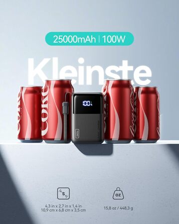 Портативний зарядний акумулятор INIU 100W 25000mAh з USB-C, для ноутбуків, телефонів, iPad, DJI, iPhone, в похід, у подорож, чорний