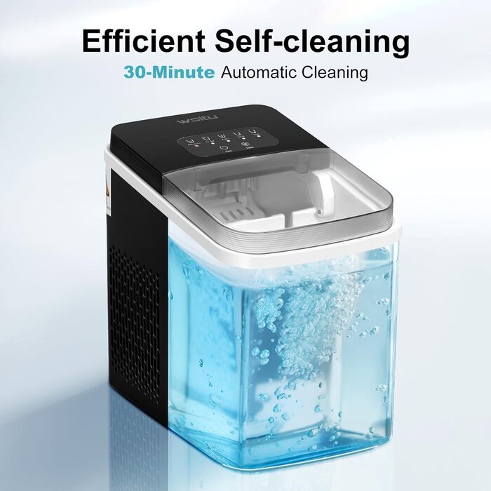 WOLTU Compact Ice Cube Maker Machine - Fast Ice Production (8 Cubes/6-8 Min) - 12kg/24h Capacity - Portable with Handle - Self-Cleaning - 2 Sizes - Ice Maker for Home, Camping, Office (1.4L, Black)
