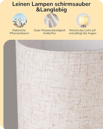 EDISHINE Настільна лампа - Сучасний індустріальний дизайн, E14 цоколь, вінтаж, для спальні/вітальні, білий & золотий (льон + чорний)