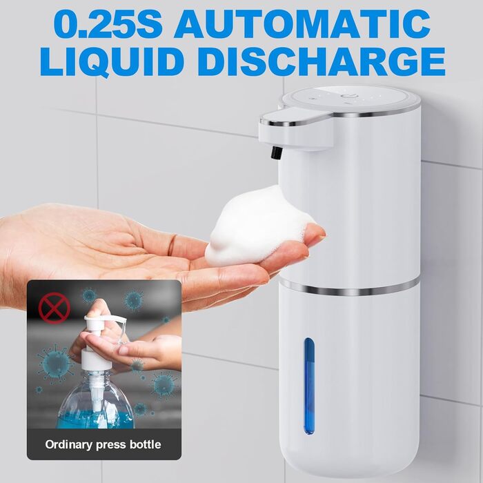 Automatic Soap Dispenser, Wall-Mounted Touchless 380ml Electric Soap Dispenser with Sensor, USB Rechargeable Foam Soap Dispenser for Bathroom, Kitchen, Office