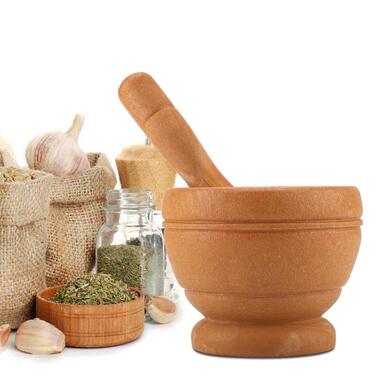 Набір ступка та пестик для спецій та трав, полірована ступка з каменю та дерев'яний пестик