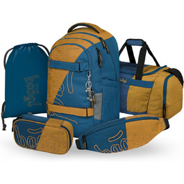 Шкільний рюкзак Baagl Set для хлопчиків та дівчаток-підлітків (5 частин): рюкзак для скейтборду, пенал, спортивна сумка, сумка для занять спортом, поясна сумка. Ергономічний рюкзак, 30 л, Duo.