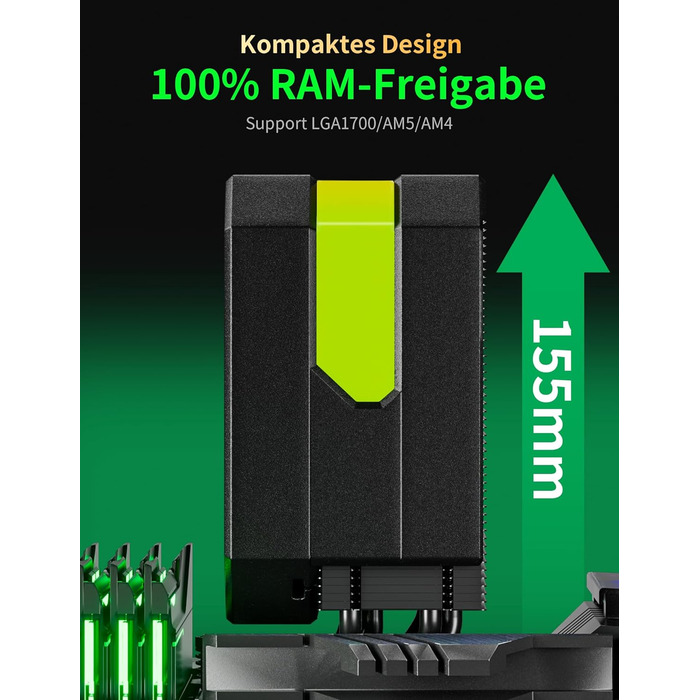 upHere Кулер для CPU з ARGB підсвічуванням, 4 теплові трубки, 120мм вентилятор, сумісний з AMD AM4 AM5/Intel 2011/2066, ПК кулер up1KC4