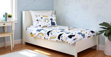 Комплект постільної білизни для ліжечка малюка Kinderbettwäsche: комплект постільної білизни для дитячого ліжечка з бавовни, розмір 100x135 см та 40x60 см, з динозаврами (Dinosaurier Dino), сертифікат Öko-Tex Standard для хлопчиків та дівчаток