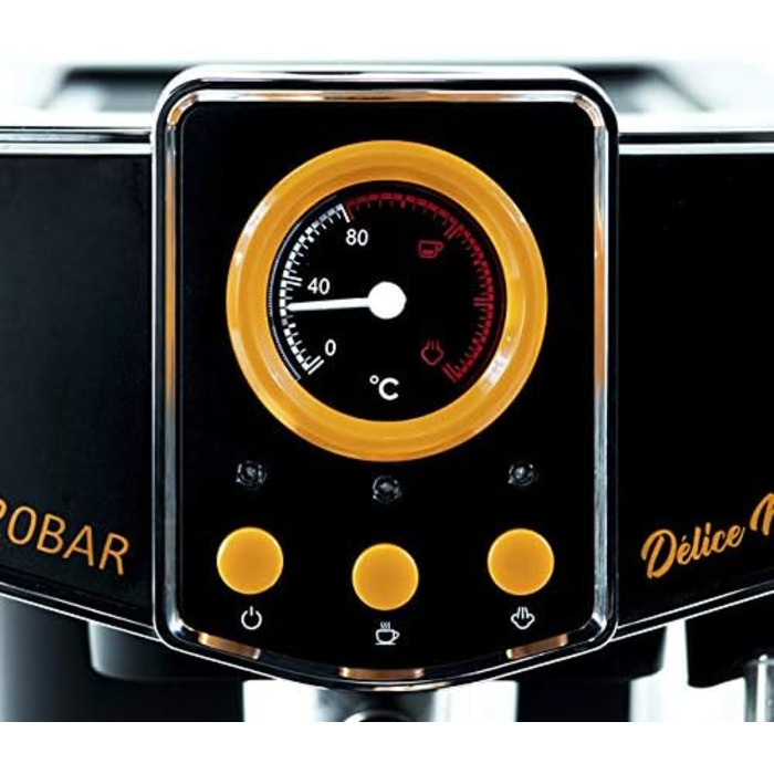 ECODE® Espresso Machine Delice Black, 20 Bar Pressure, Swivel Vaporizer - Machine with 1.5 L Tank, Milk Frother, Single/Double Dosing, Manometer with Temperature - Coffee Machine