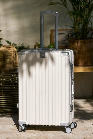 Валіза Aoliwei середнього розміру (M) 67 см, жорстка оболонка з полікарбонату, 65 л, з TSA-замком та підстаканником, біла